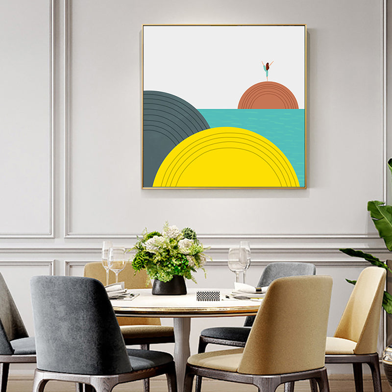 Illustration Geometric Scenery Canvas Art Bright Color Nordic Wall Decor for Dining Room