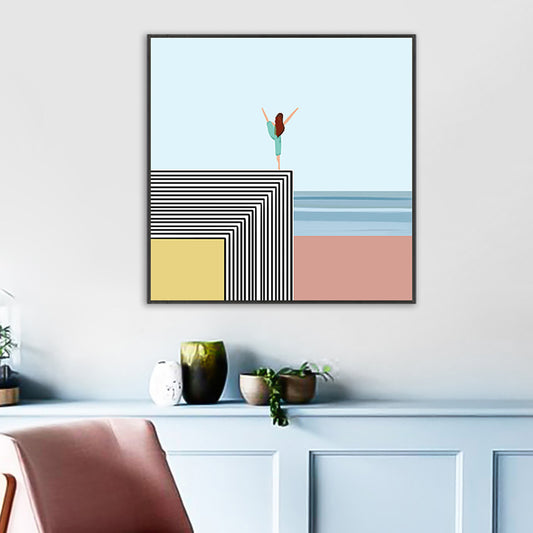 Nordic Morning Yoga Canvas Art Blue-Orange Beach Landschaft Wanddekoration für Haus innenräume