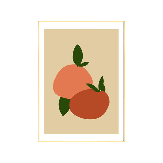 Illustrazione tela nordica arte murale con motivo a frutta in arancione su beige per casa