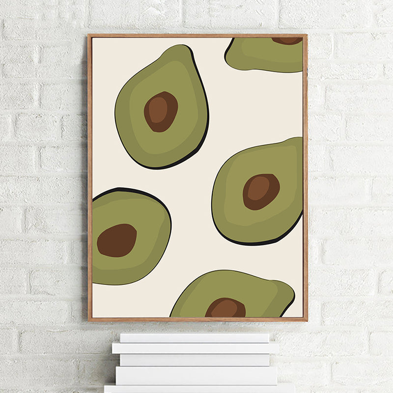 Illustration verte avocat toile imprimé fruit art mural texturé nordique pour la salle des filles