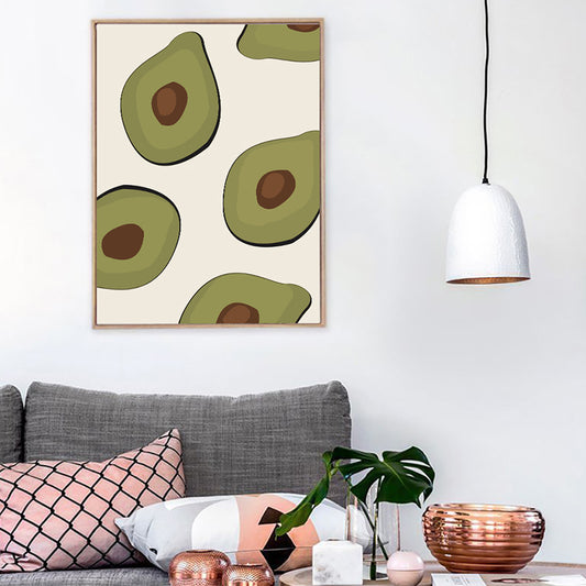 Green Illustration Avocado Canvas Print Fruit Nordic Textured Wall Art for Girls Room