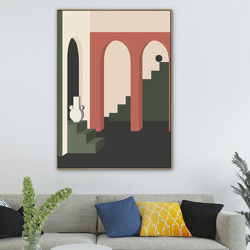 Architecture Perspective Drawing Canvas Print Dark Color Nordic Wall Art for Family Room Clearhalo 'Arts' 'Canvas Art' 1783385