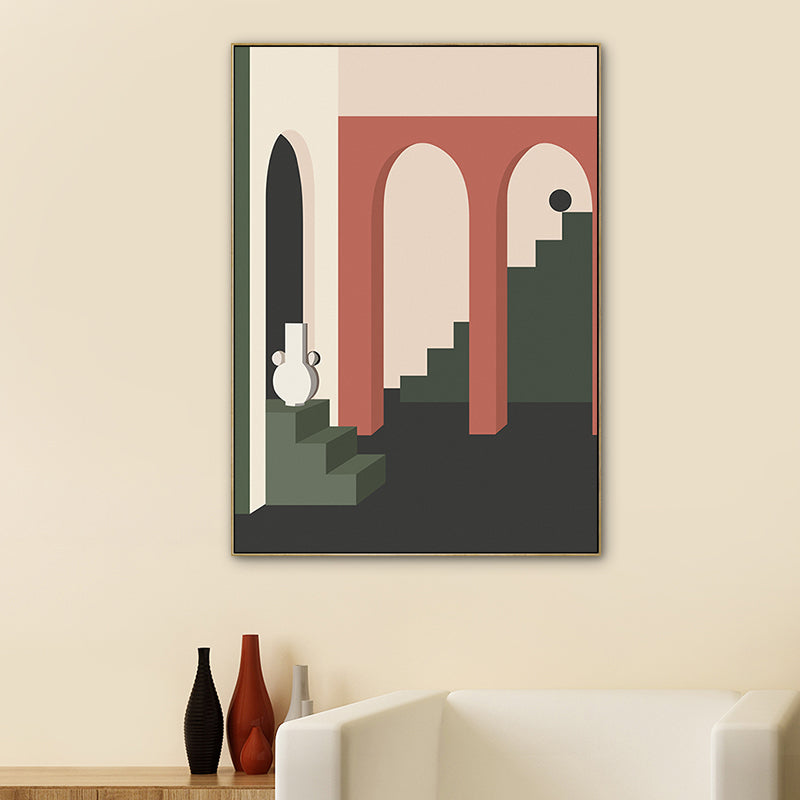 Architecture Perspective Drawing Canvas Print Dark Color Nordic Wall Art for Family Room Clearhalo 'Arts' 'Canvas Art' 1783386