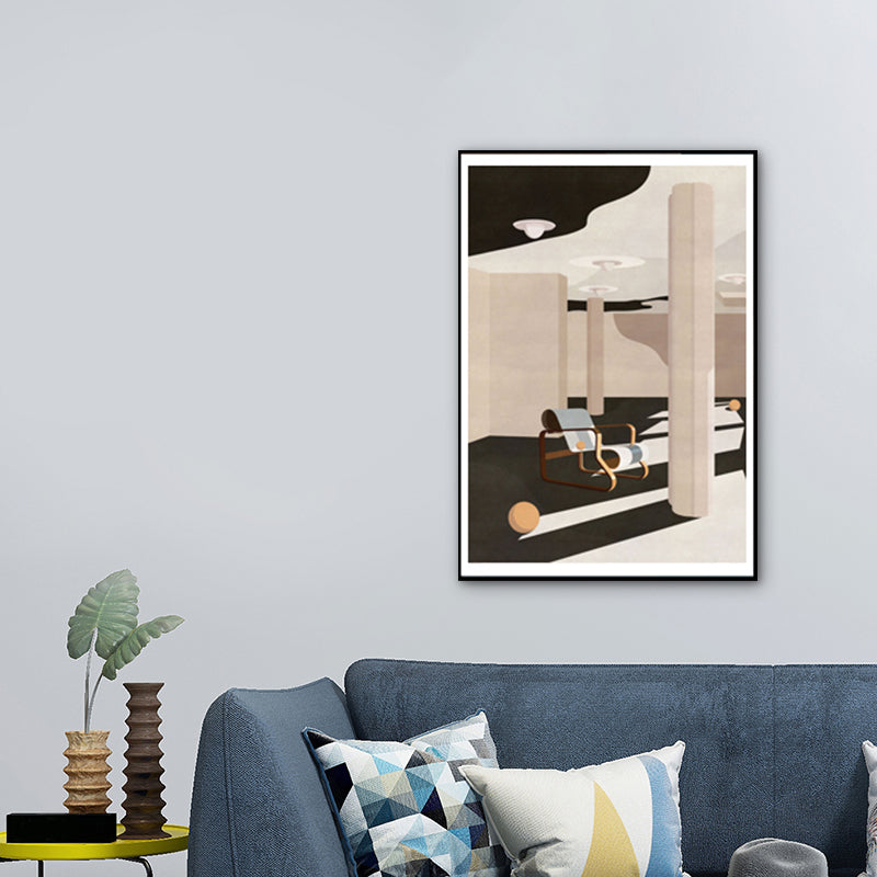 Architecture Perspective Drawing Canvas Print Dark Color Nordic Wall Art for Family Room Black Clearhalo 'Arts' 'Canvas Art' 1783391