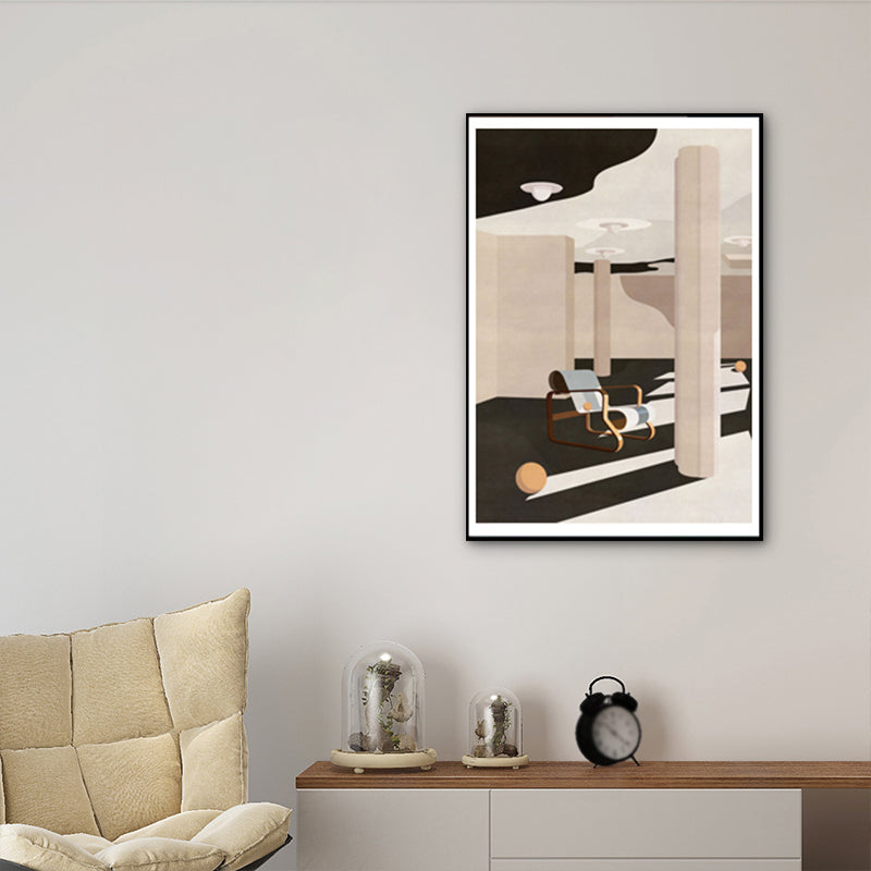 Architecture Perspective Drawing Canvas Print Dark Color Nordic Wall Art for Family Room Clearhalo 'Arts' 'Canvas Art' 1783393