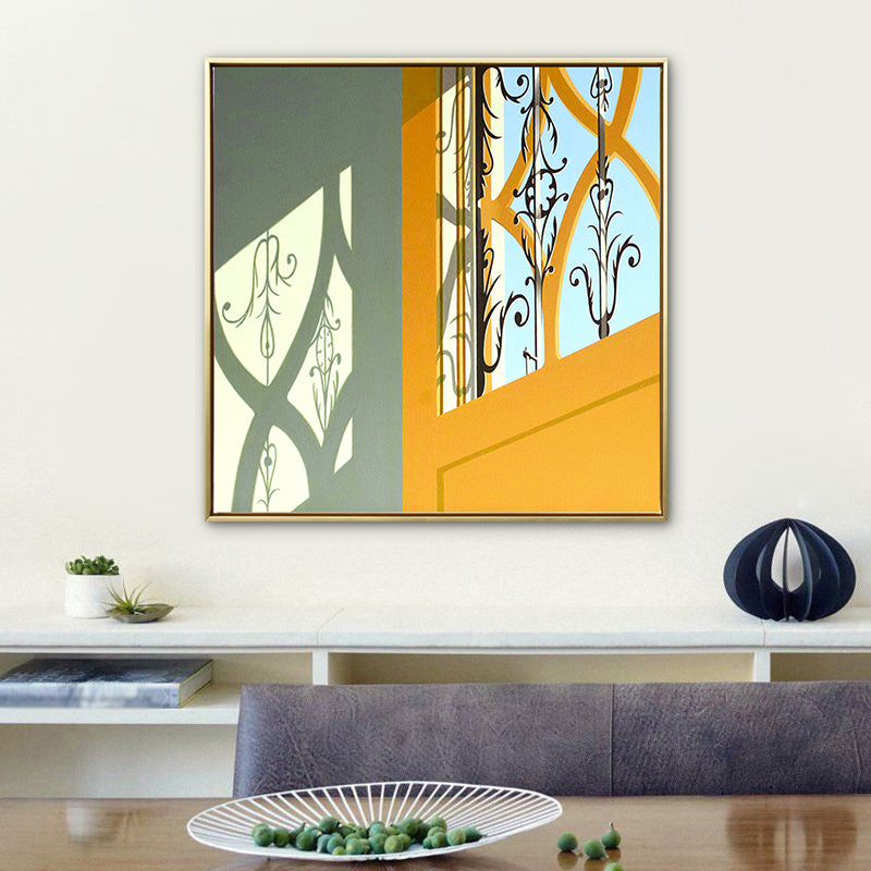 Yellow Door and Shadow Canvas Architecture Nordic Textured Wall Art Print for Home Yellow Clearhalo 'Arts' 'Canvas Art' 1783405