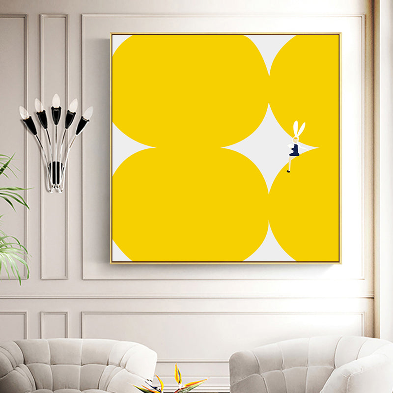 Cute Bunny Girl Canvas Wall Art Dining Room Geometry Wall Decor, Multiple Size Options Yellow Clearhalo 'Arts' 'Canvas Art' 1783430