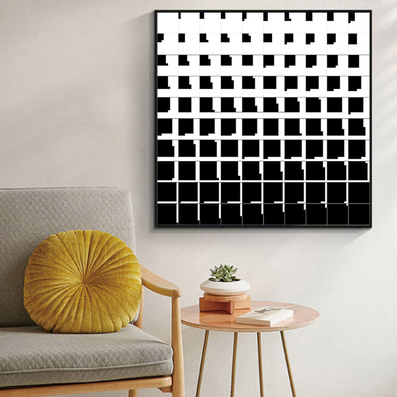 Minimalism Illustration Grids Canvas Dining Room Wall Art Decor in Black and White Black Clearhalo 'Arts' 'Canvas Art' 1783441