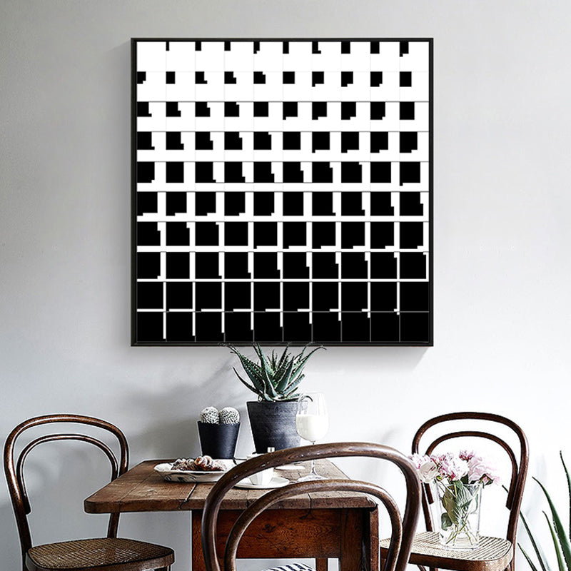 Minimalism Illustration Grids Canvas Dining Room Wall Art Decor in Black and White Clearhalo 'Arts' 'Canvas Art' 1783442