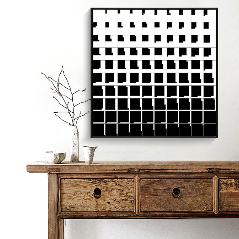 Minimalism Illustration Grids Canvas Dining Room Wall Art Decor in Black and White Clearhalo 'Arts' 'Canvas Art' 1783443