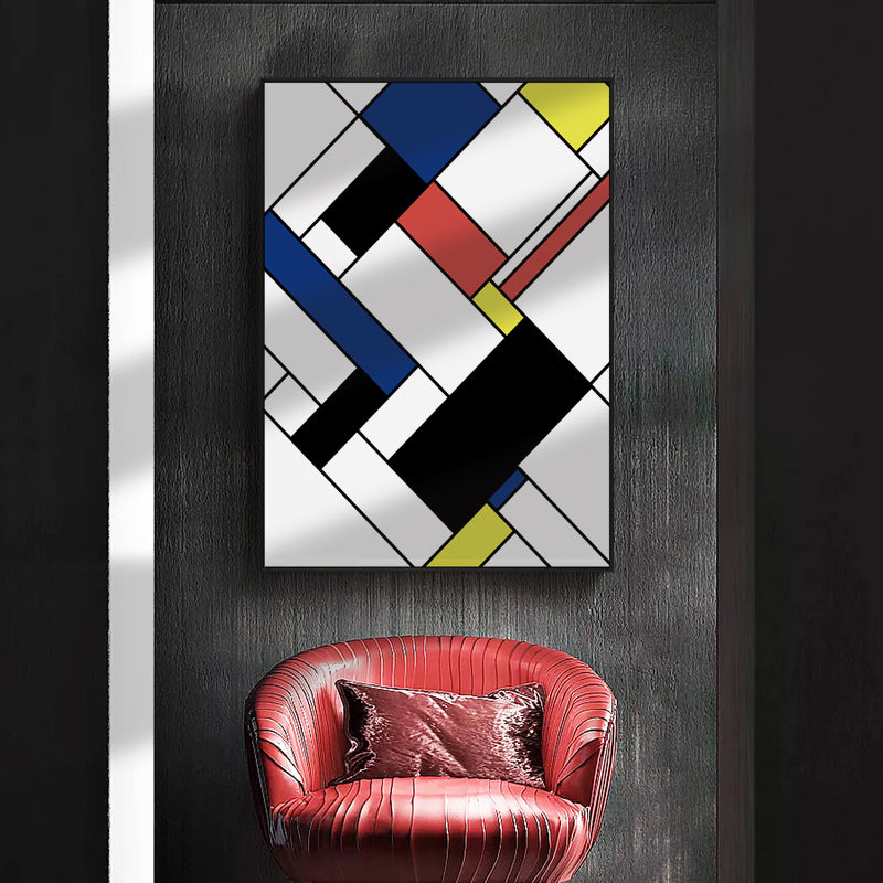 Mondrian Geometric Painting Canvas Nordic Textured Wall Art in Multi-Color for Room Black Clearhalo 'Arts' 'Canvas Art' 1783507