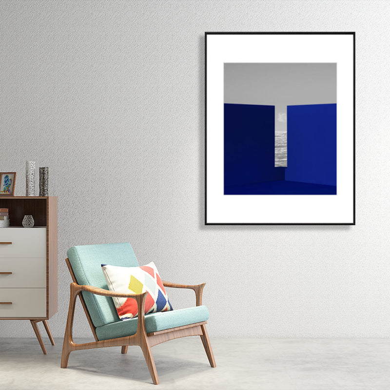 Illustration Simplicity Canvas Print Dark Color Geometric Wall Art for House Interior Blue Clearhalo 'Arts' 'Canvas Art' 1783522