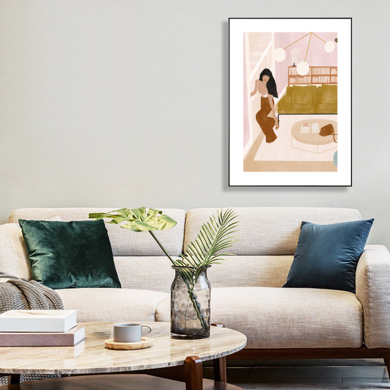 Sexy Woman Canvas Art for Living Room Figure Drawing Print Wall Decor in Brown-Pink Brown Clearhalo 'Arts' 'Canvas Art' 1783547