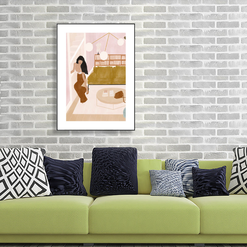 Sexy Woman Canvas Art for Living Room Figure Drawing Print Wall Decor in Brown-Pink Clearhalo 'Arts' 'Canvas Art' 1783548