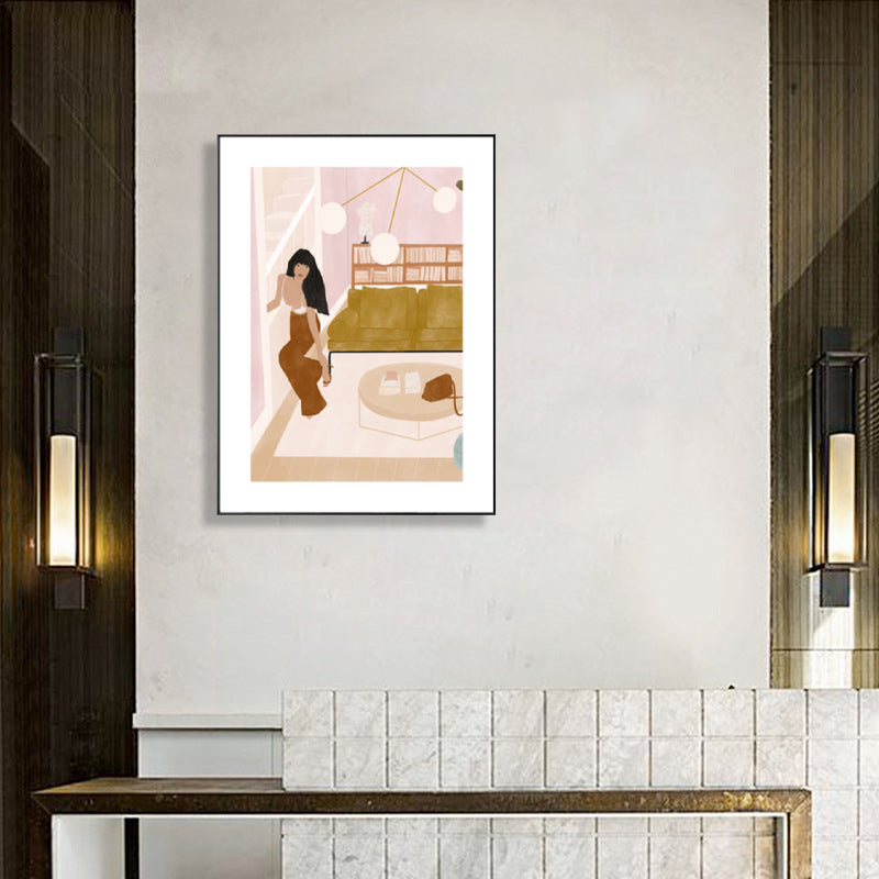 Sexy Woman Canvas Art for Living Room Figure Drawing Print Wall Decor in Brown-Pink Clearhalo 'Arts' 'Canvas Art' 1783549