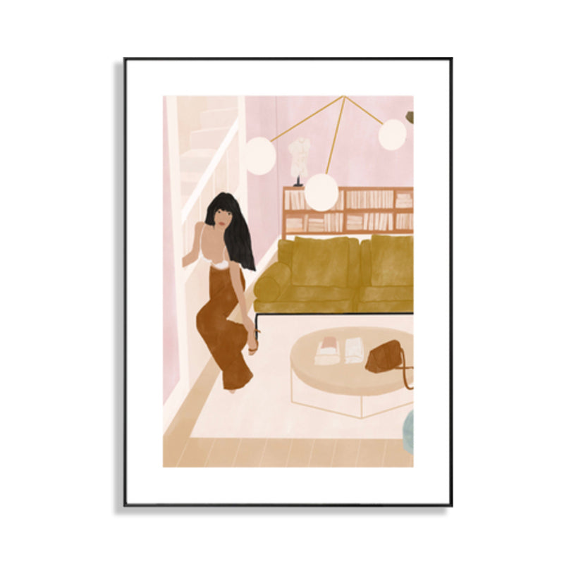 Sexy Woman Canvas Art for Living Room Figure Drawing Print Wall Decor in Brown-Pink Clearhalo 'Arts' 'Canvas Art' 1783550