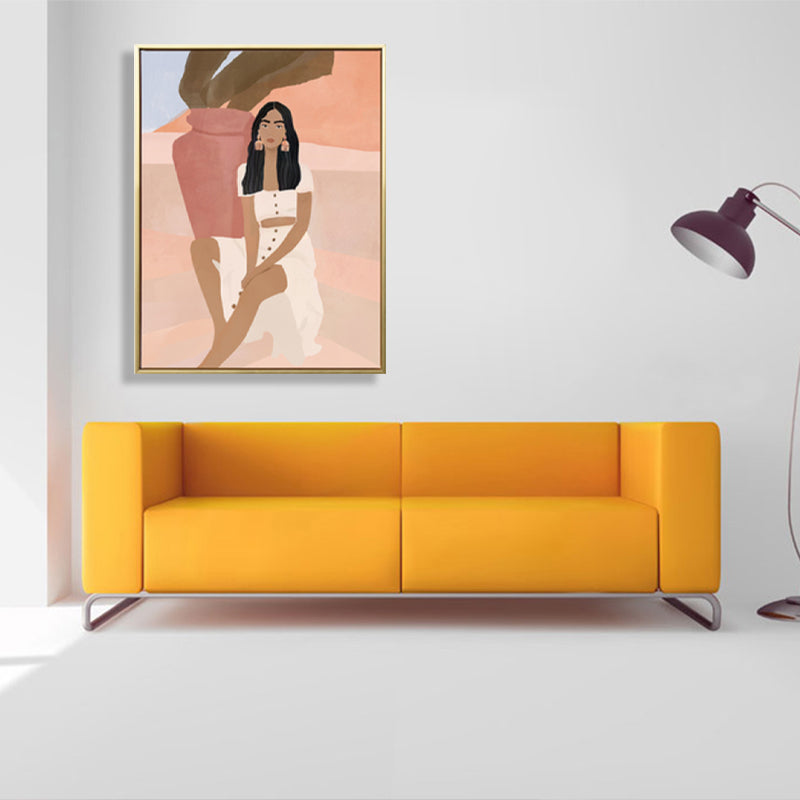 Fashion Model Canvas Wall Art Nordic Textured Wall Decor in Pink and Brown for Room Pink Clearhalo 'Arts' 'Canvas Art' 1783576