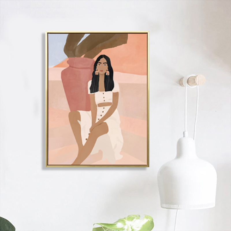 Fashion Model Canvas Wall Art Nordic Textured Wall Decor in Pink and Brown for Room Clearhalo 'Arts' 'Canvas Art' 1783578