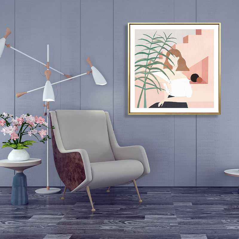 Girl and Plant Drawing Canvas Nordic Stylish Fashion Wall Art Print in Pastel Color Clearhalo 'Arts' 'Canvas Art' 1783586