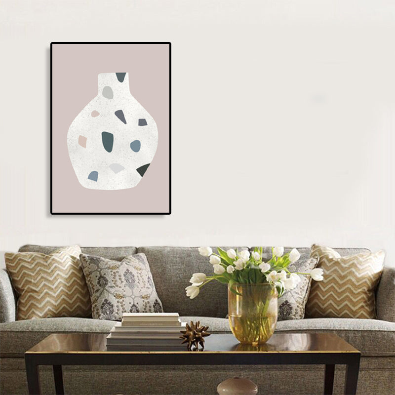 White Terrazzo Vase Canvas Art Textured Nordic Style Dining Room Wall Decor on Pink Pink Clearhalo 'Arts' 'Canvas Art' 1783608