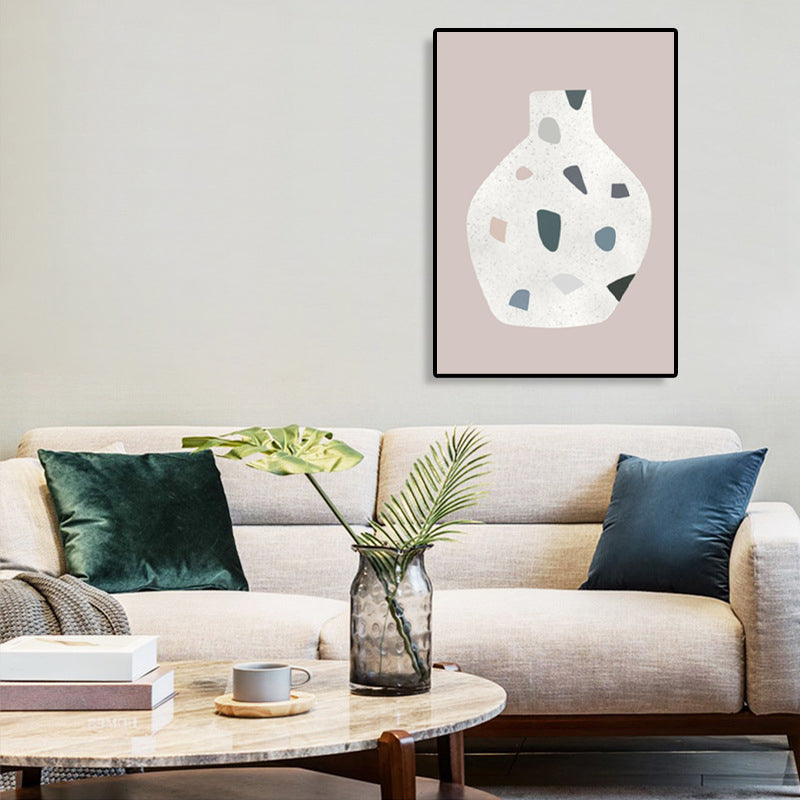 White Terrazzo Vase Canvas Art Textured Nordic Style Dining Room Wall Decor on Pink Clearhalo 'Arts' 'Canvas Art' 1783609