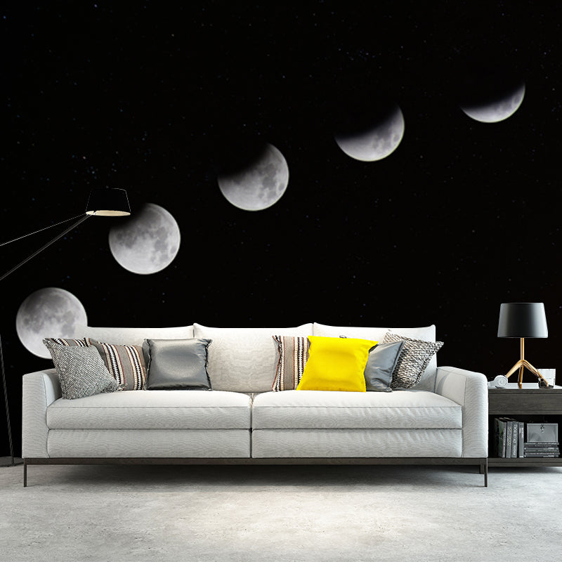 Whole Astronomy Wall Covering Mural Modern Complete Lunar Eclipse Wall Art in Black Black Design 2 Clearhalo 'Wall Decor' 'Wall Mural' 1783844