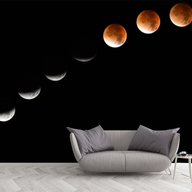 Whole Astronomy Wall Covering Mural Modern Complete Lunar Eclipse Wall Art in Black Black Design 1 Clearhalo 'Wall Decor' 'Wall Mural' 1783849