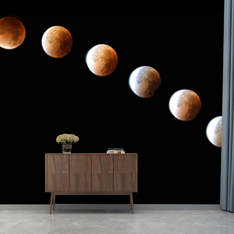 Whole Astronomy Wall Covering Mural Modern Complete Lunar Eclipse Wall Art in Black Clearhalo 'Wall Decor' 'Wall Mural' 1783851