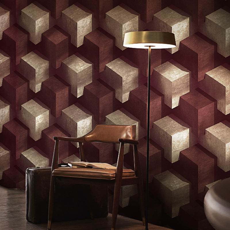 Modern Vinyl Decorative 3D Print Cube Wallpaper, 33' x 20.5" Red Clearhalo 'Wall Decor' 'Wallpaper' 1784093