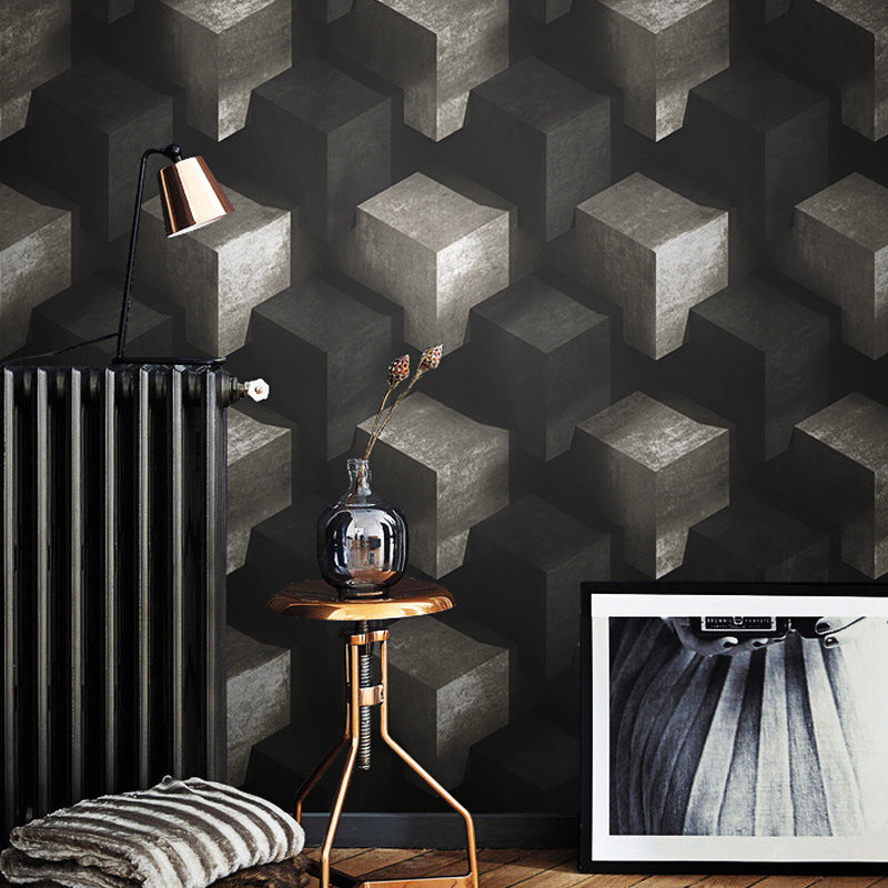 Modern Vinyl Decorative 3D Print Cube Wallpaper, 33' x 20.5" Grey Clearhalo 'Wall Decor' 'Wallpaper' 1784098