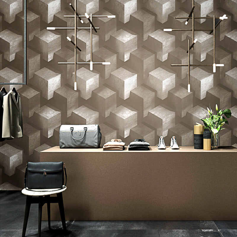 Modern Vinyl Decorative 3D Print Cube Wallpaper, 33' x 20.5" Khaki Clearhalo 'Wall Decor' 'Wallpaper' 1784100