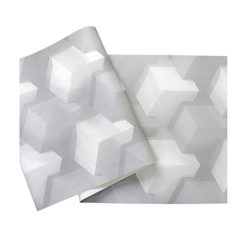 Modern Vinyl Decorative 3D Print Cube Wallpaper, 33' x 20.5" White Clearhalo 'Wall Decor' 'Wallpaper' 1784102