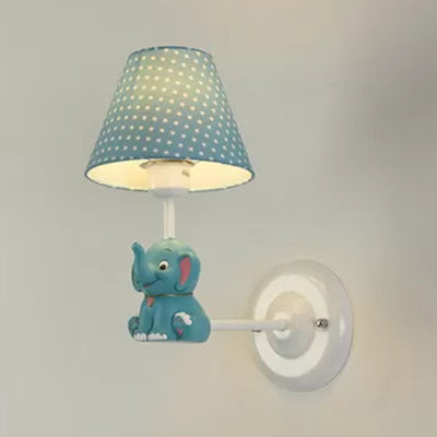 Kid Bedroom Elephant Sconce Light with Dot Shade Fabric 1 Light Lovely Wall Light Blue Clearhalo 'Wall Lamps & Sconces' 'Wall Lights' Lighting' 17841