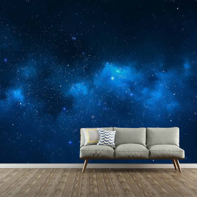 Beautiful Stars and Cloud Mural Wallpaper for Ceiling, Sky Blue-Black, Made to Measure Blue-Black Clearhalo 'Wall Decor' 'Wall Mural' 1784340