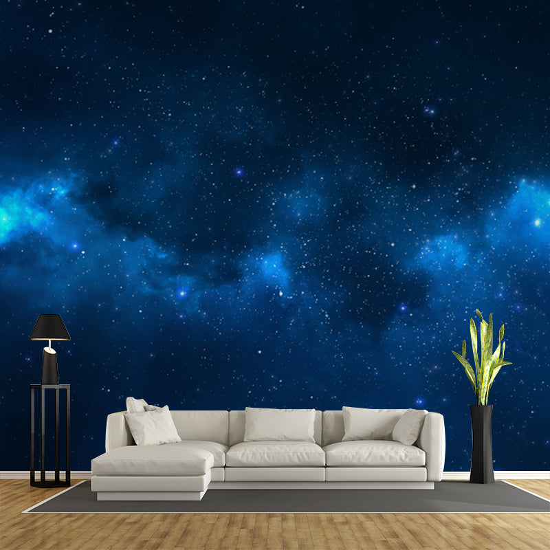 Beautiful Stars and Cloud Mural Wallpaper for Ceiling, Sky Blue-Black, Made to Measure Clearhalo 'Wall Decor' 'Wall Mural' 1784342