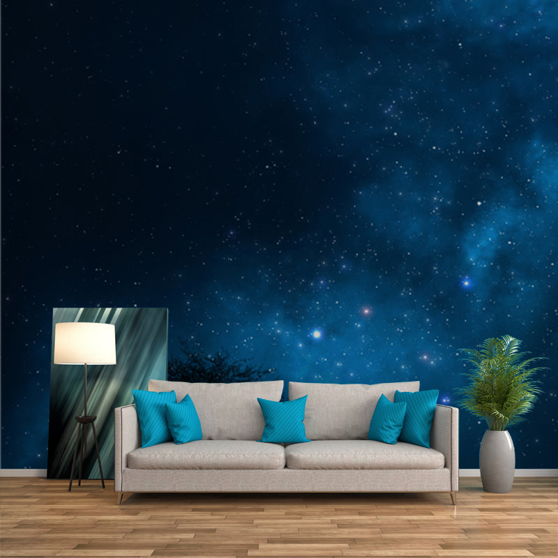 Beautiful Stars and Cloud Mural Wallpaper for Ceiling, Sky Blue-Black, Made to Measure Clearhalo 'Wall Decor' 'Wall Mural' 1784347