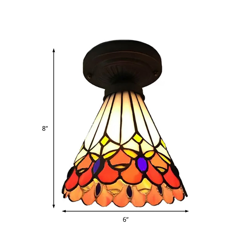 1-Head Flower/Bird/Phoenix Flower/Pink Rose/Red Rose Ceiling Mount Light Tiffany Rustic Stained Glass Ceiling Lamp in Black for Cloth Shop Clearhalo 'Ceiling Lights' 'Close To Ceiling Lights' 'Close to ceiling' 'Flush mount' Lighting' 178436