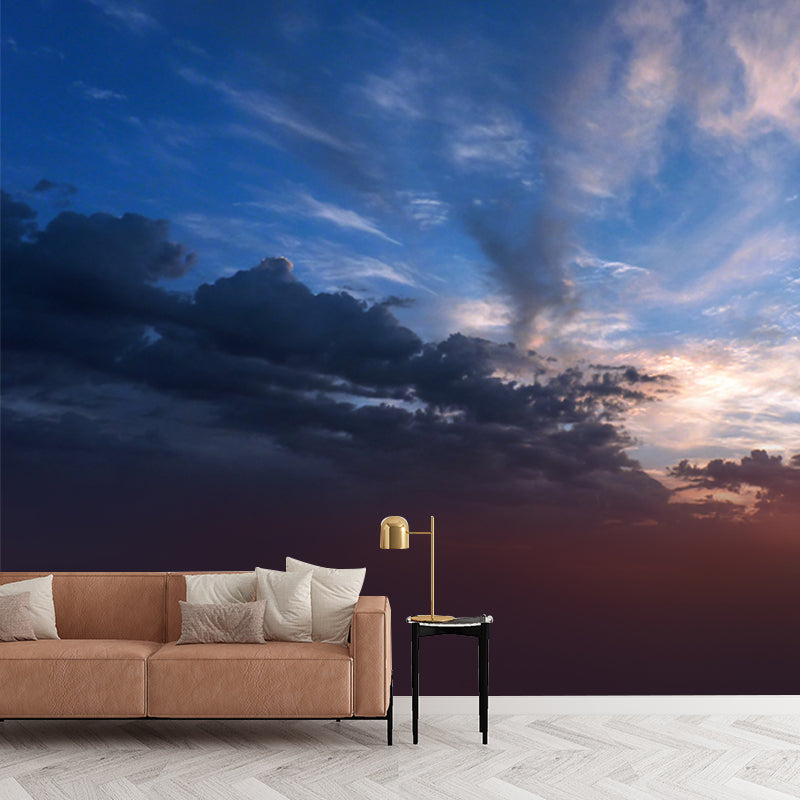 Big Sunset at Desert Mural Indoor Cloud Movement Wall Decor in Sky Blue-White, Washable Clearhalo 'Wall Decor' 'Wall Mural' 1784489