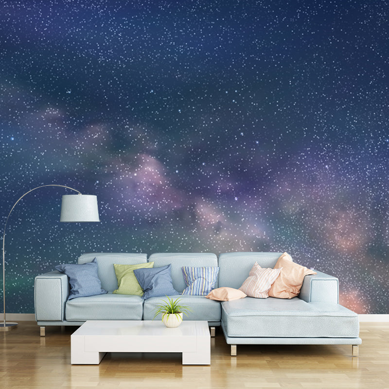 Aqua Galaxy and Stars Mural Decal Moisture Resistant Modern Living Room Wall Art Aqua Clearhalo 'Wall Decor' 'Wall Mural' 1784734