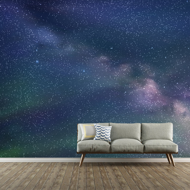 Aqua Galaxy and Stars Mural Decal Moisture Resistant Modern Living Room Wall Art Clearhalo 'Wall Decor' 'Wall Mural' 1784735