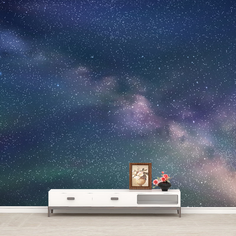 Aqua Galaxy and Stars Mural Decal Moisture Resistant Modern Living Room Wall Art Clearhalo 'Wall Decor' 'Wall Mural' 1784736