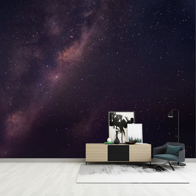 Star and Distant Galaxy Mural in Purple-Black Modern Style Wall Art for Living Room Clearhalo 'Wall Decor' 'Wall Mural' 1784765