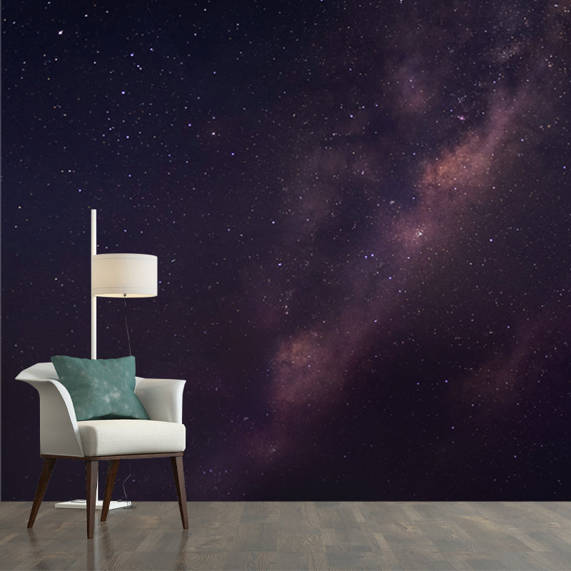 Star and Distant Galaxy Mural in Purple-Black Modern Style Wall Art for Living Room Clearhalo 'Wall Decor' 'Wall Mural' 1784766