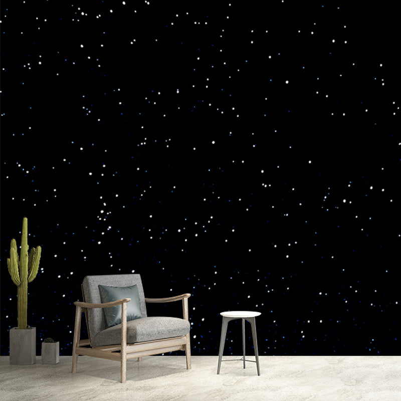 Whole Night Sky Star Mural Wallpaper Waterproof Modernist Bedroom Wall Art in Black Black Clearhalo 'Wall Decor' 'Wall Mural' 1784774