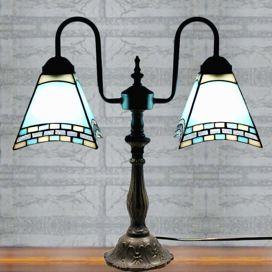 Office Craftsman Shade Reading Light Art Glass 2 Lights Tiffany Antique Desk Lamp in Blue/White for Bedside Blue Clearhalo 'Lamps' 'Table Lamps' Lighting' 178488