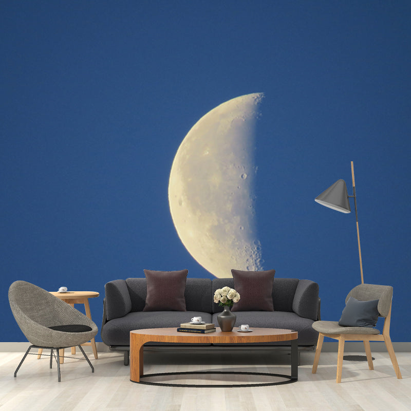 Minimalistic Half-Moon Mural in Blue Living Room Wall Decor, Custom Size Available Blue Clearhalo 'Wall Decor' 'Wall Mural' 1785042