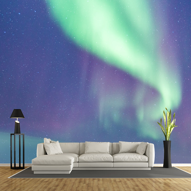 Aqua Northern Light Wallpaper Mural Moisture Resistant Modern Living Room Wall Art Purple-Green Clearhalo 'Wall Decor' 'Wall Mural' 1785613