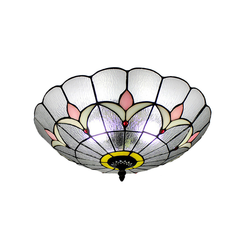 Classic Tiffany Bowl Ceiling Mount Light with Small Flower Glass Clear Ceiling Lamp for Bedroom Clearhalo 'Ceiling Lights' 'Close To Ceiling Lights' 'Close to ceiling' 'Flush mount' Lighting' 178564