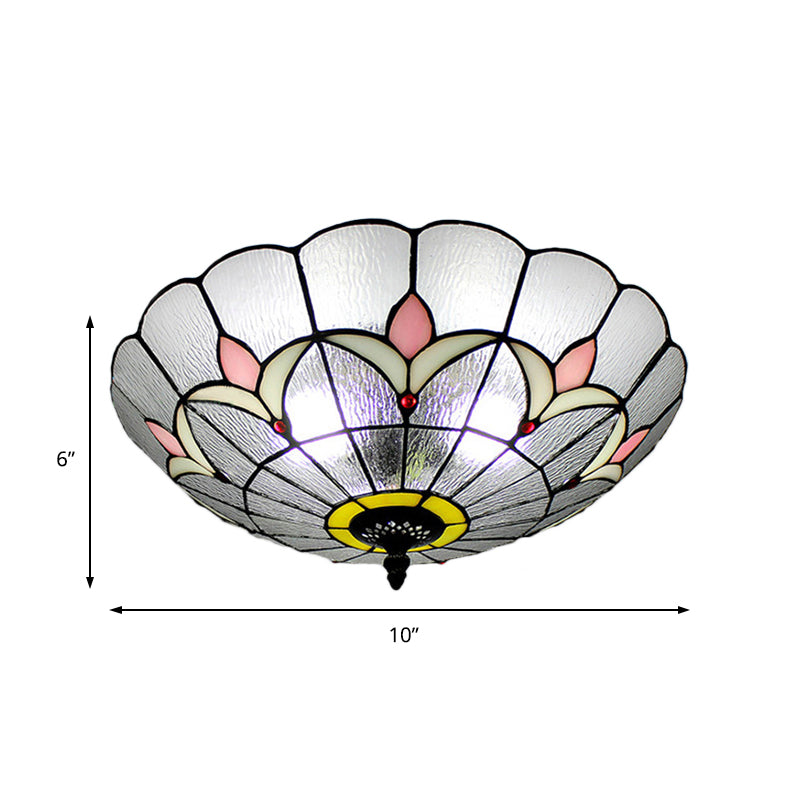 Classic Tiffany Bowl Ceiling Mount Light with Small Flower Glass Clear Ceiling Lamp for Bedroom Clearhalo 'Ceiling Lights' 'Close To Ceiling Lights' 'Close to ceiling' 'Flush mount' Lighting' 178565