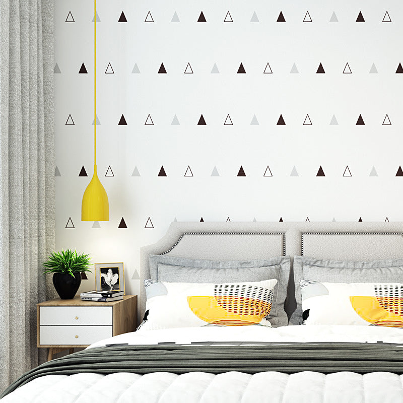 Bedroom and Coffee Shop Wallpaper with Black and White House and Triangle Design, 23.5-inch x 33-foot Black-White Triangle Clearhalo 'Modern wall decor' 'Modern' 'Wallpaper' Wall Decor' 1785668